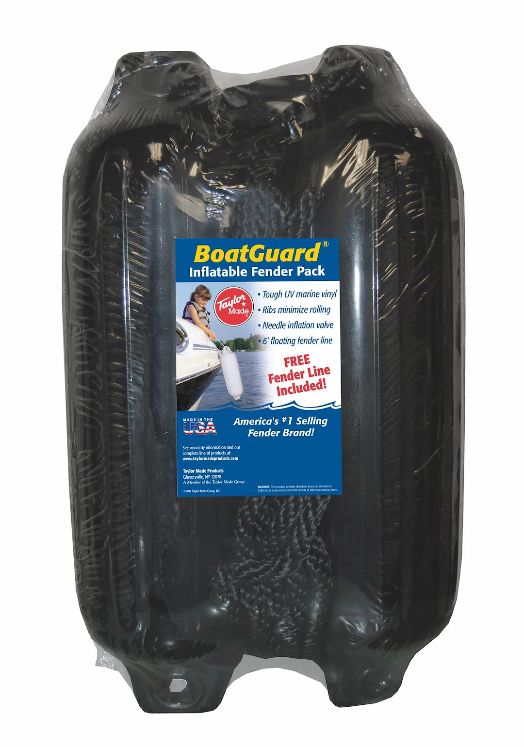31016B2P – TAYLOR MADE Boat Fender, Black Ribbed Round 6 Inch Diameter x 22 Inch Length Vinyl With Needle Type Valve ...